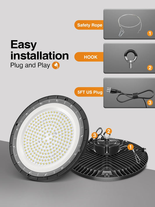 60W UFO LED High Bay Light 24000LM 5000K Commercial Warehouse Shop Lighting – Free Shipping – 10 Pack