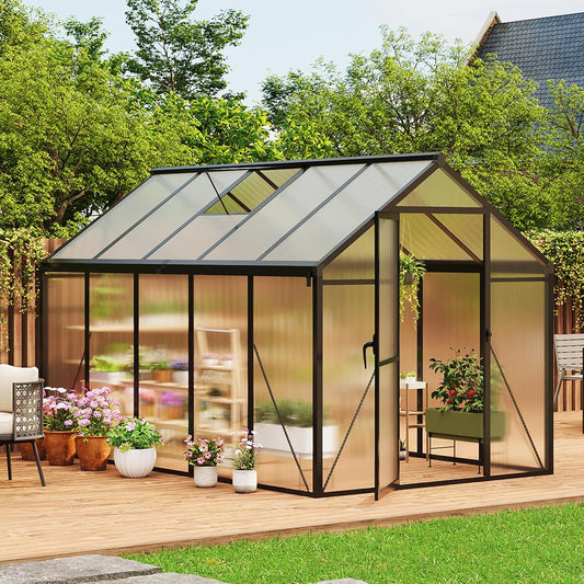 Walk-in greenhouse with black frame side view