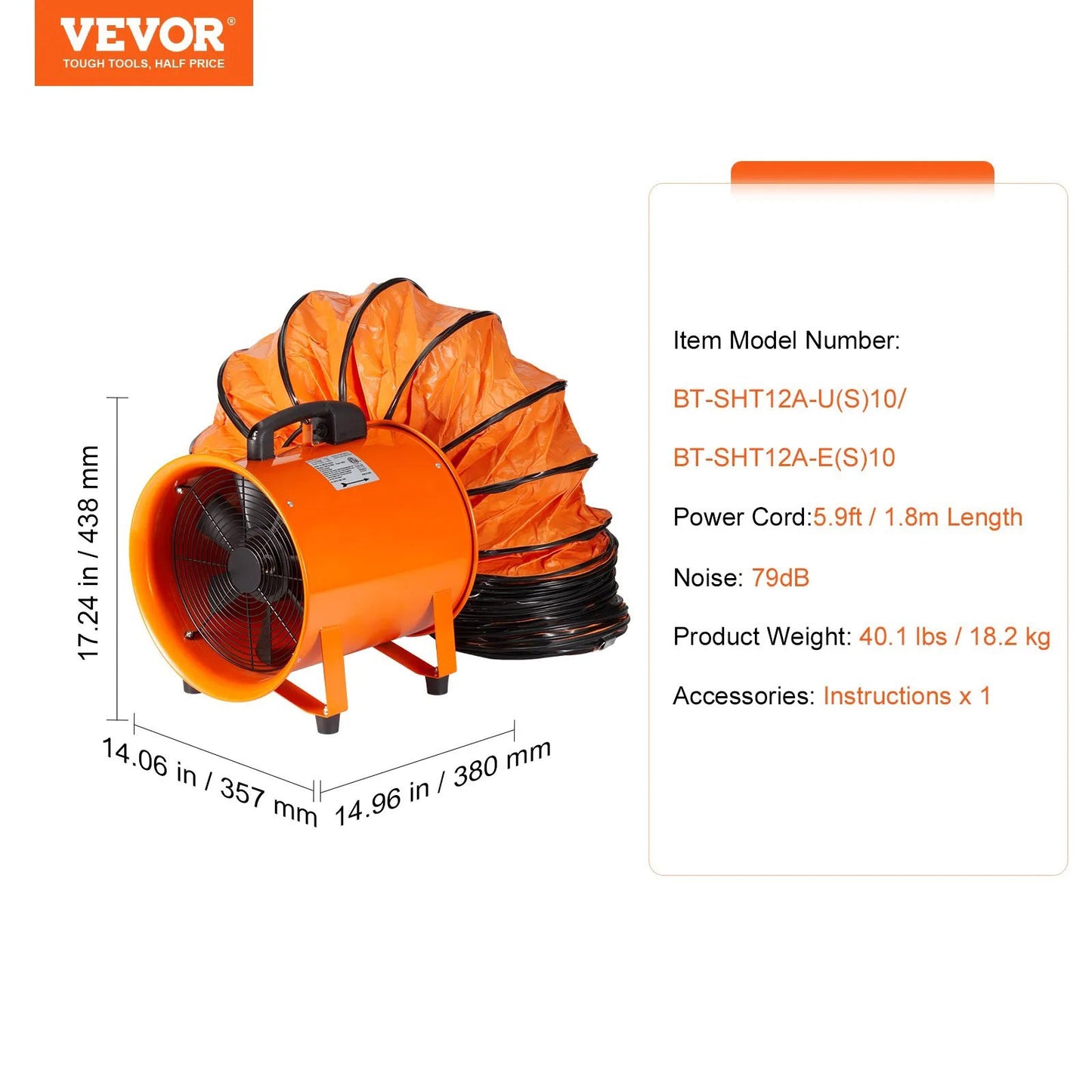 AS Equipment 12 inch portable ventilator fan with flexible duct hose