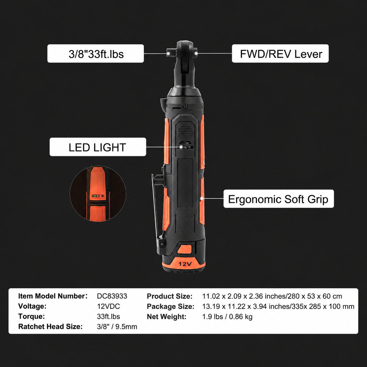 AS Equipment 3/8" Cordless Ratchet Wrench Kit