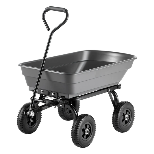 AS Equipment 600LB garden dump cart wagon with swivel wheels and quick dump tray