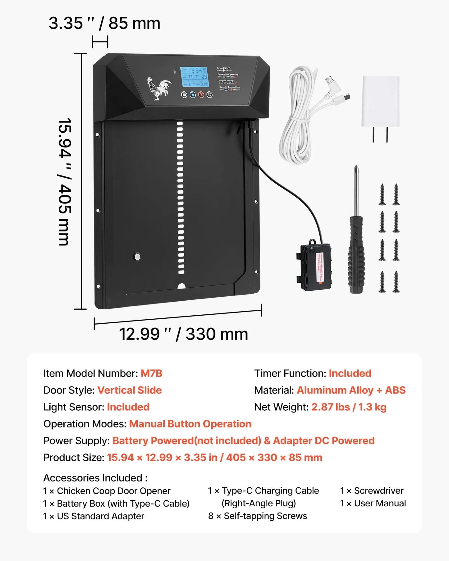 AS Equipment automatic chicken coop door with timer and light sensor