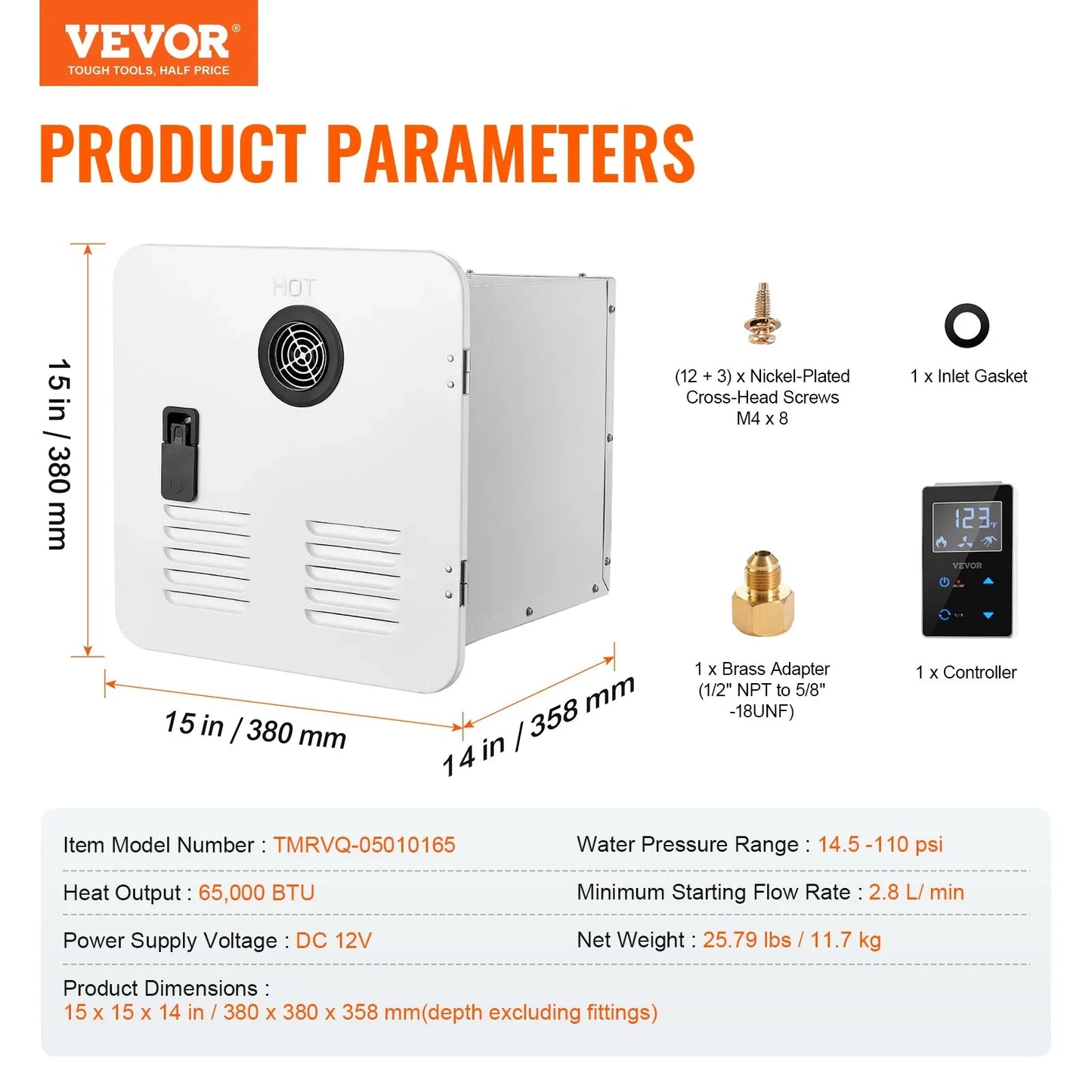 AS Equipment RV tankless water heater with remote controller and white access door