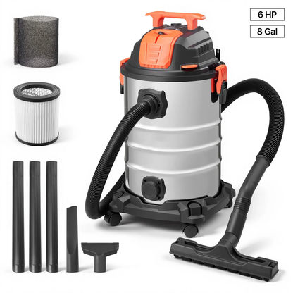 AS Equipment 8 gallon wet dry shop vacuum with metal tank and dual filter system