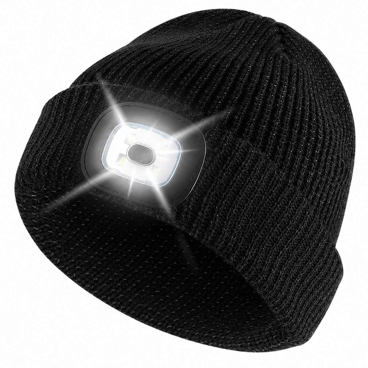 Reflective knit beanie with removable front light product image 1