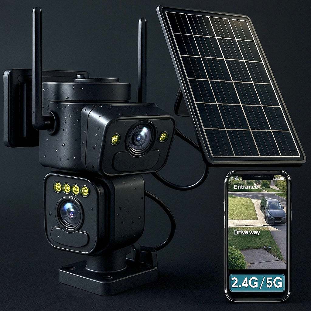Dual Lens Outdoor Security Camera 2K WiFi Solar Powered product image 1