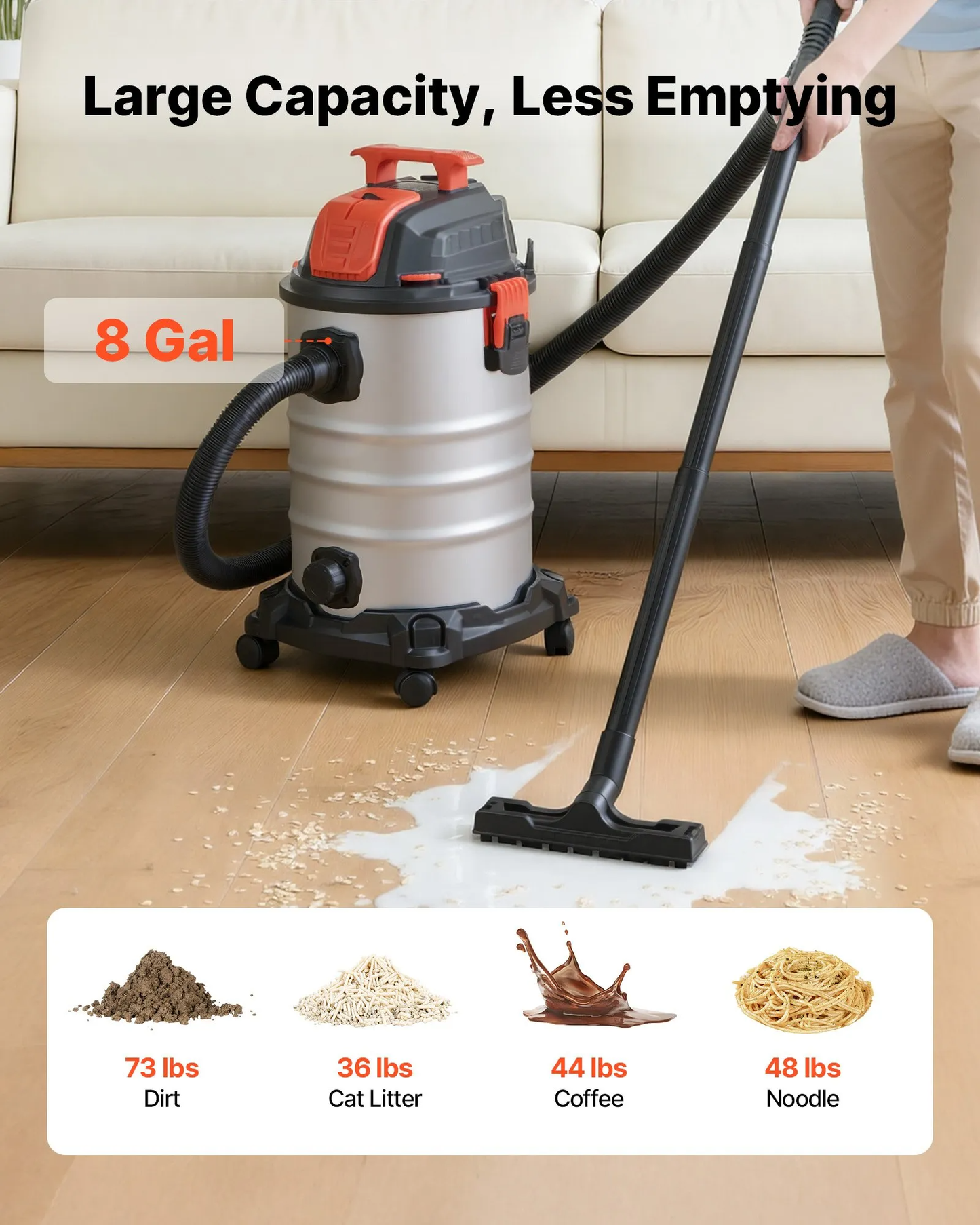 AS Equipment 8 gallon wet dry shop vacuum with metal tank and dual filter system