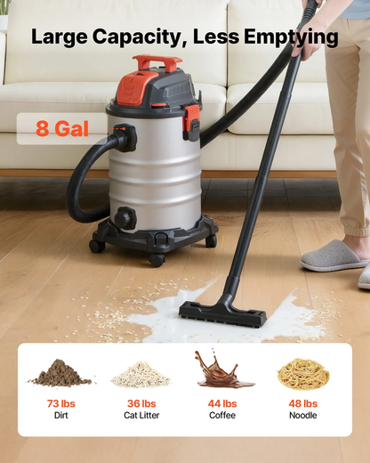 AS Equipment 8 gallon wet dry shop vacuum with metal tank and dual filter system