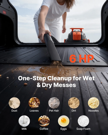 AS Equipment 8 gallon wet dry shop vacuum with metal tank and dual filter system