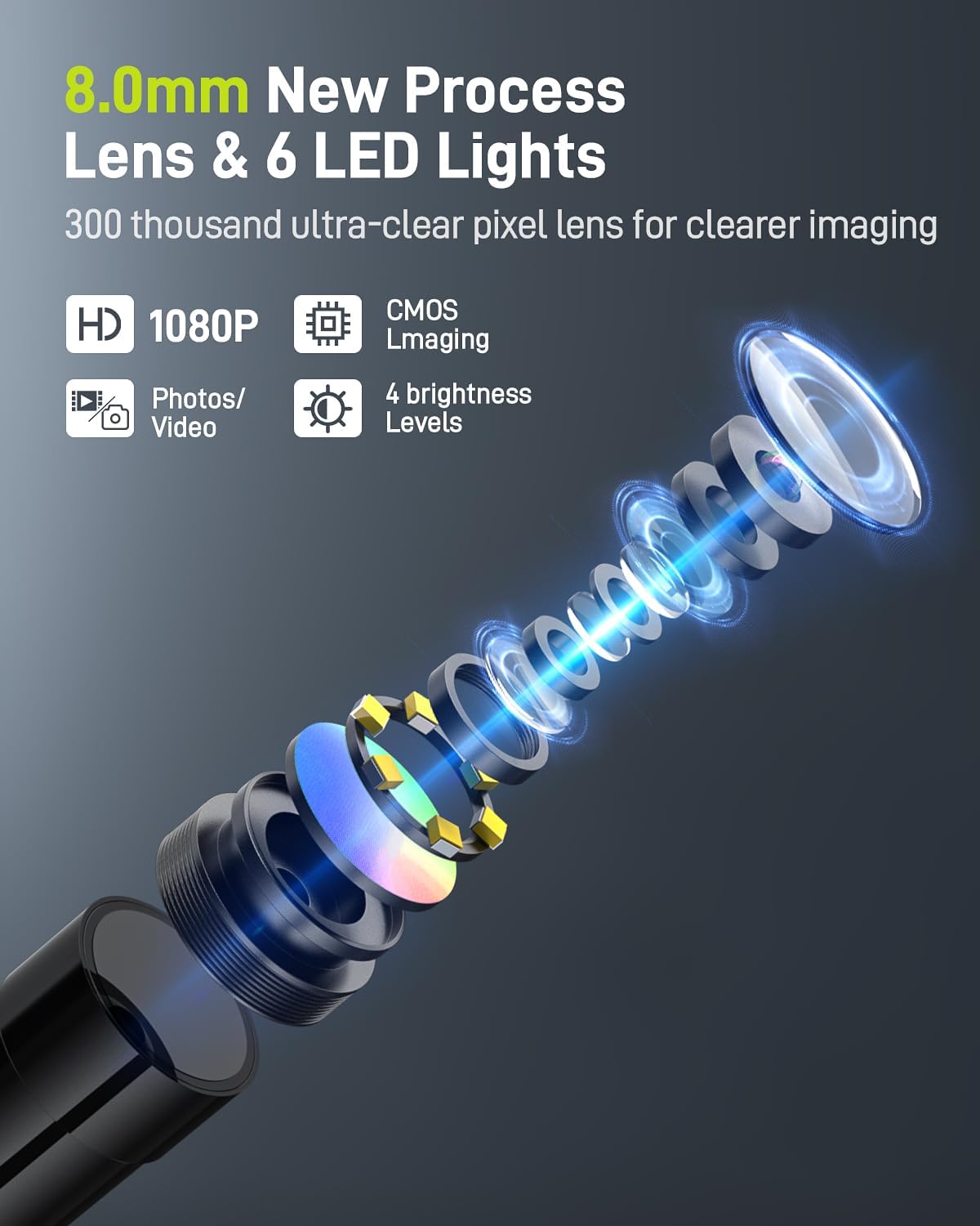 1080P Industrial Endoscope Camera with 4.3-Inch Screen and 16.5-Ft Probe