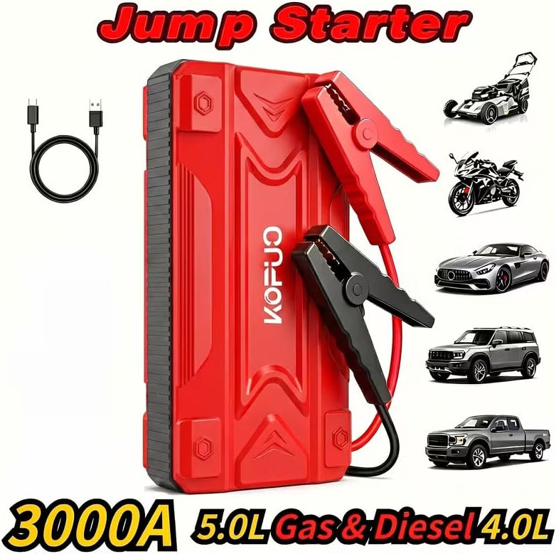 3000A Portable Car Jump Starter, 6400mAh Battery Booster for 6.0L Gas / 5.5L Diesel