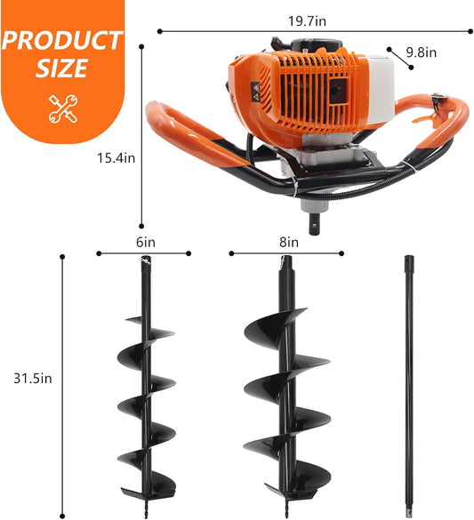62cc Gas Auger Post Hole Digger with 6 and 8 in Bits product image 2