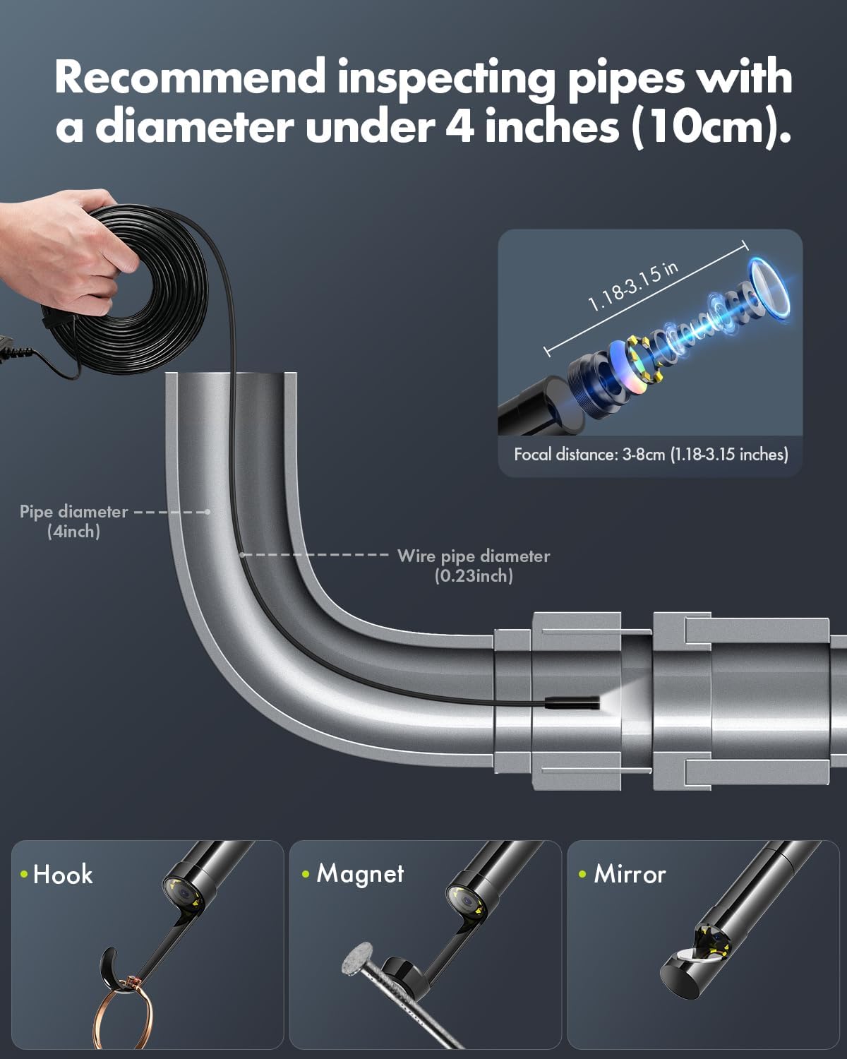 1080P Industrial Endoscope Camera with 4.3-Inch Screen and 16.5-Ft Probe