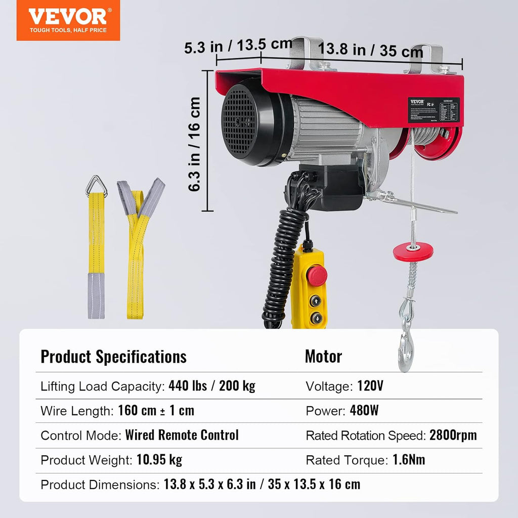 Electric Hoist 440 lb Capacity 110V with Wired Remote product image 2