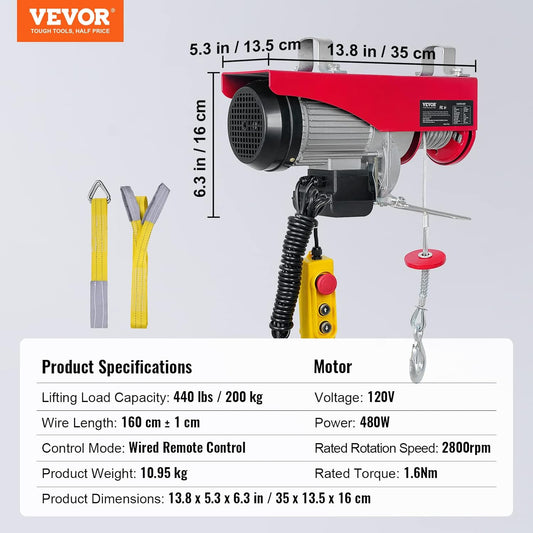 Electric Hoist 440 lb Capacity 110V with Wired Remote product image 2