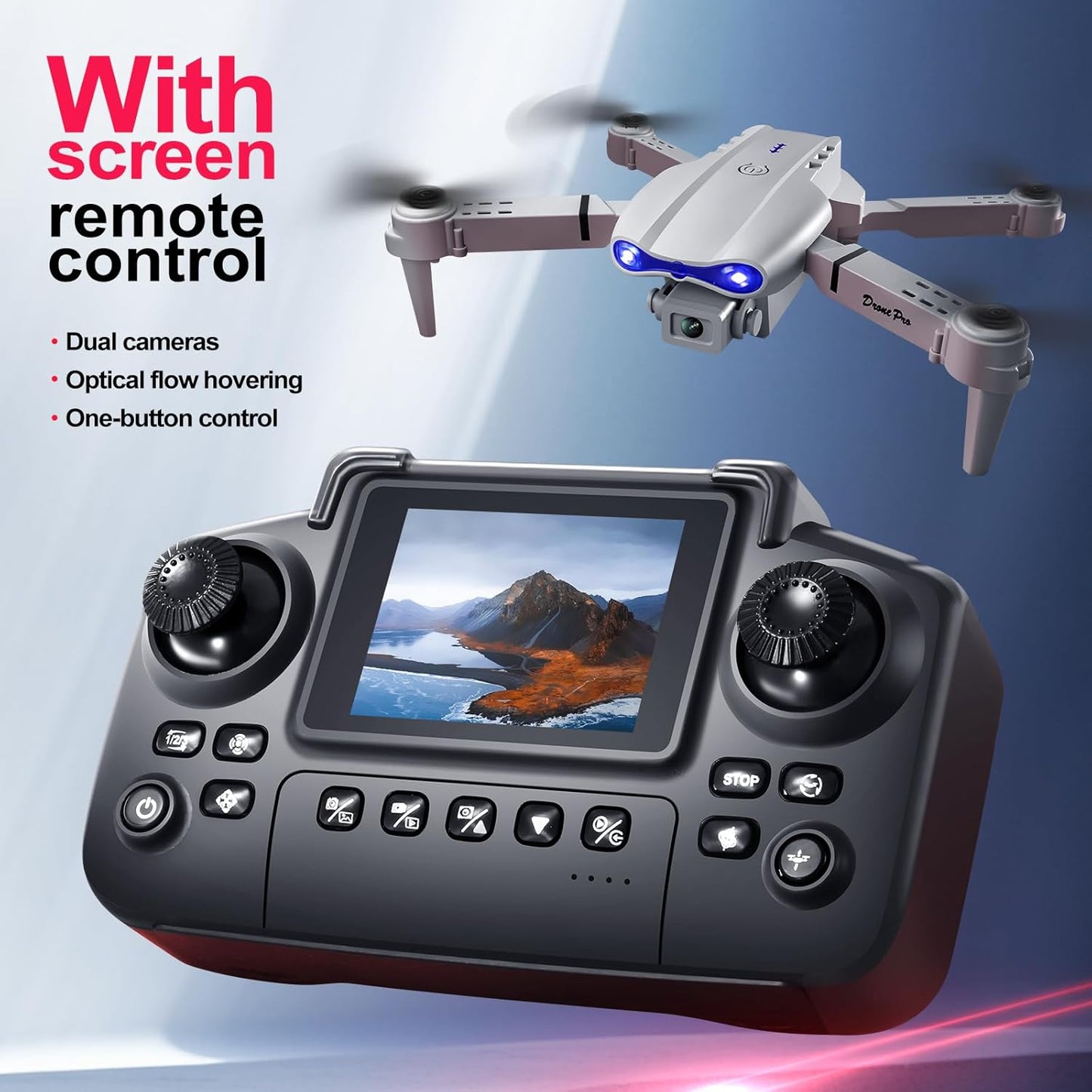 Foldable Drone with Dual 4K HD Cameras, FPV Live Video, 3 Speeds & 2 Batteries