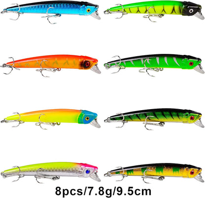 43 pc Bass Fishing Lures Kit Set Topwater Hard Baits Minnow Crankbait Pencil VIB Swimbait for Bass Pike Fit Saltwater and Freshwater