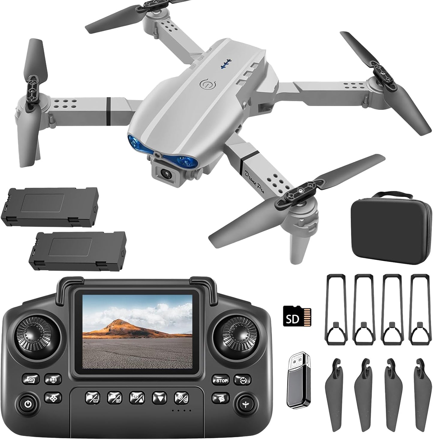 Foldable Drone with Dual 4K HD Cameras, FPV Live Video, 3 Speeds & 2 Batteries