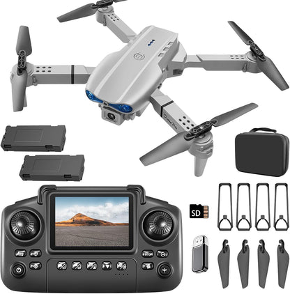 Foldable Drone with Dual 4K HD Cameras, FPV Live Video, 3 Speeds & 2 Batteries