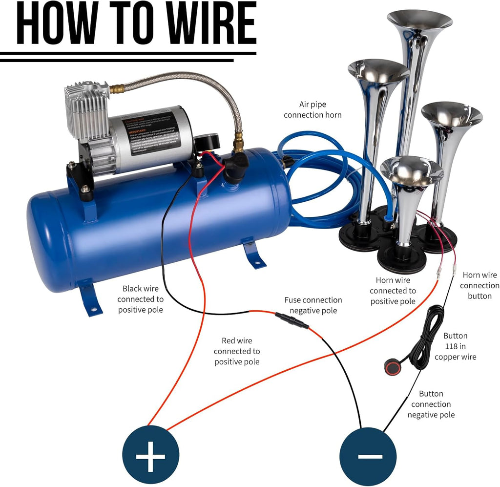 150 PSI Four-Trumpet Train Horn Kit with Air Tank product image 7