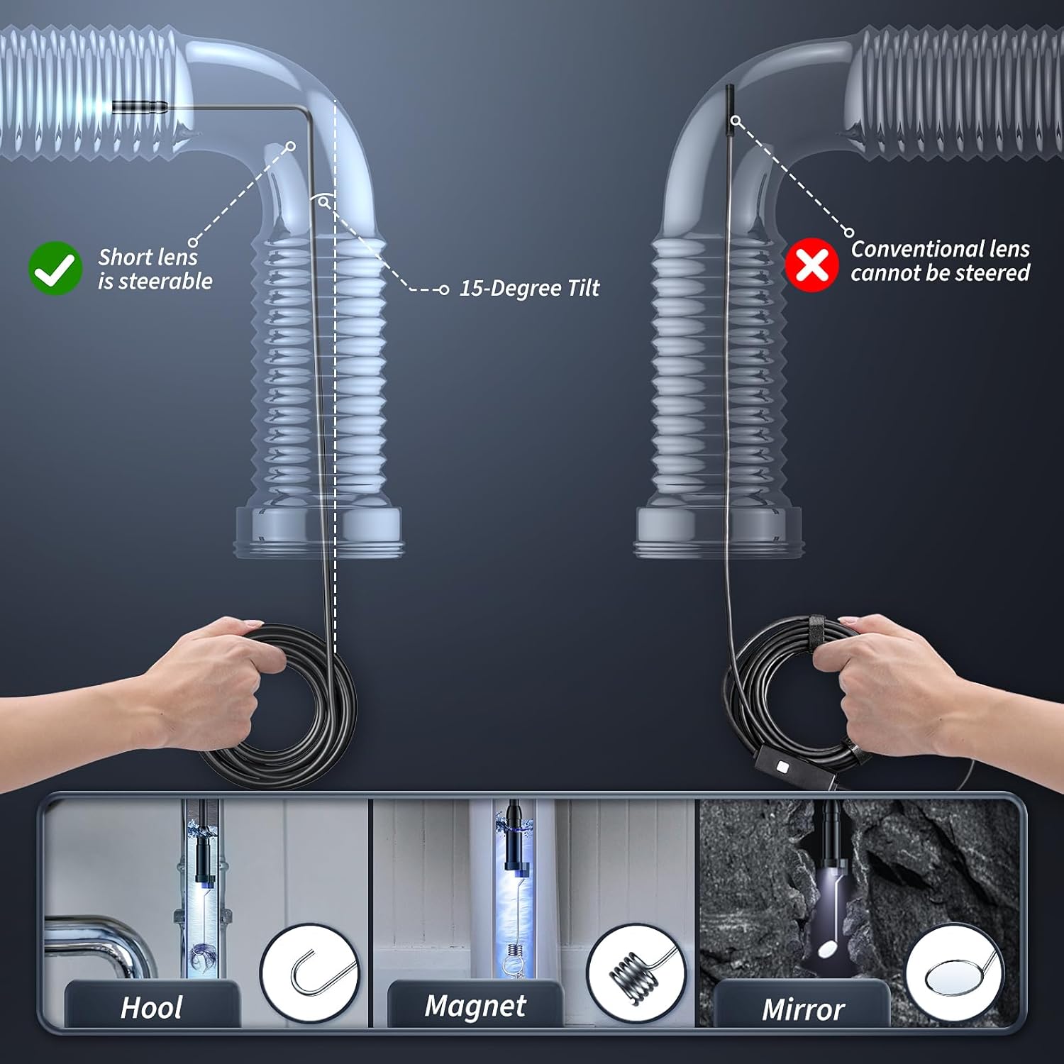 Endoscope camera kit product image with display and inspection cable
