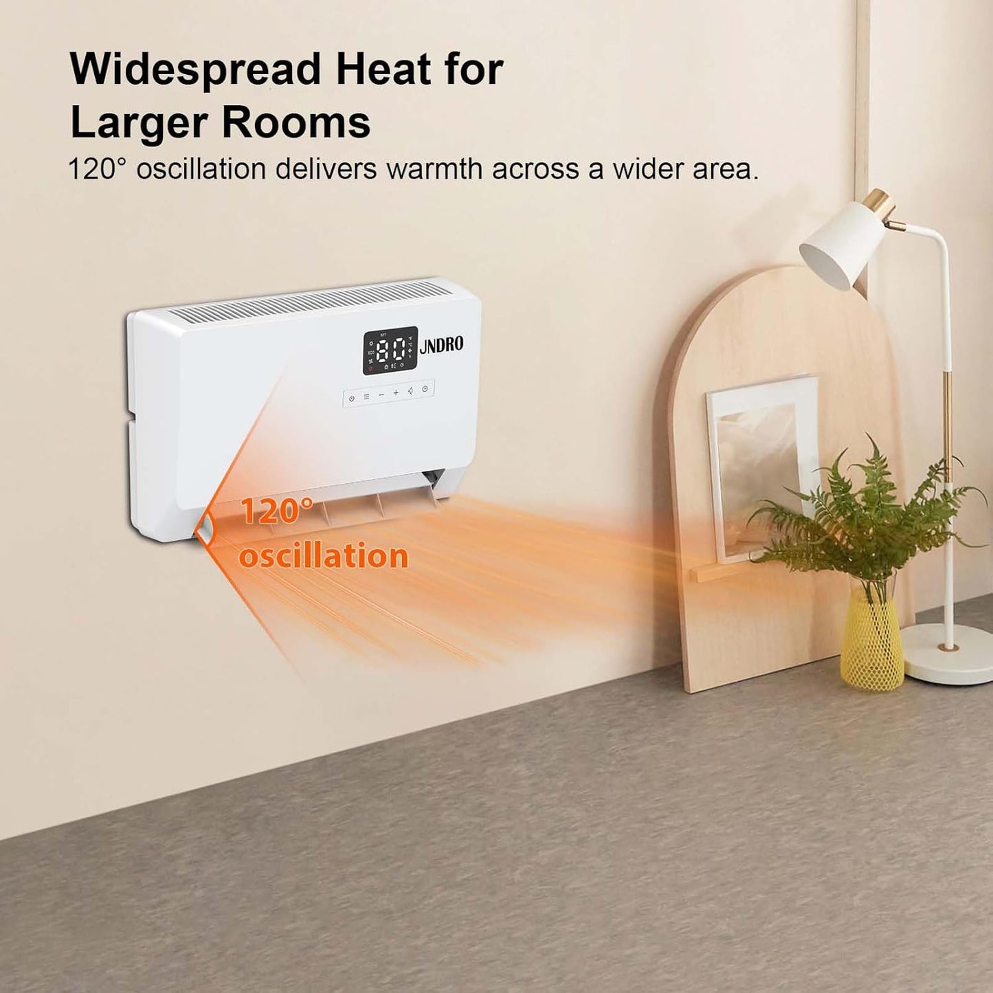 Wall-Mounted Electric Space Heater 1500W with ECO Thermostat, Remote Control, LED Display & Timer