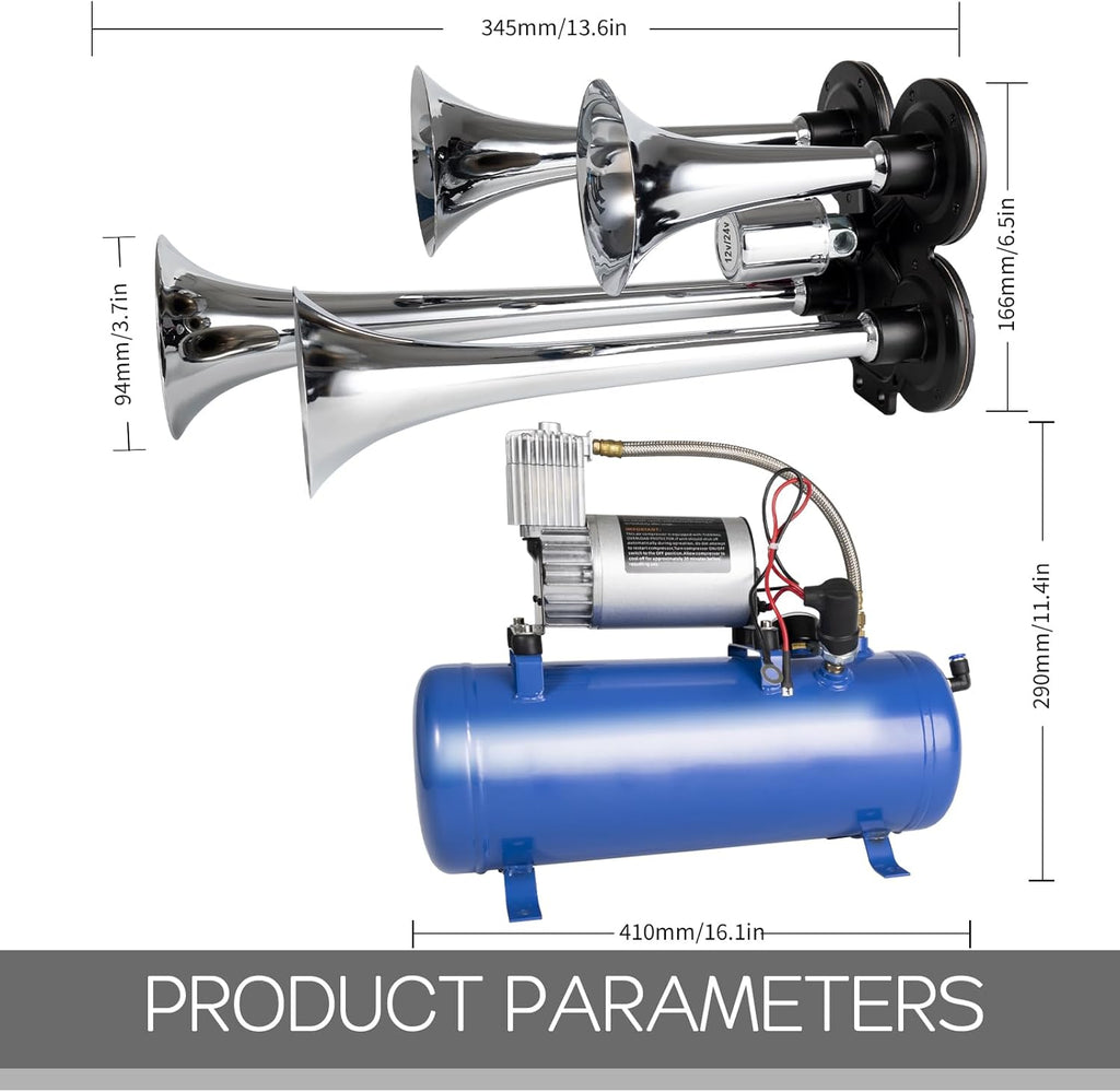 150 PSI Four-Trumpet Train Horn Kit with Air Tank product image 4