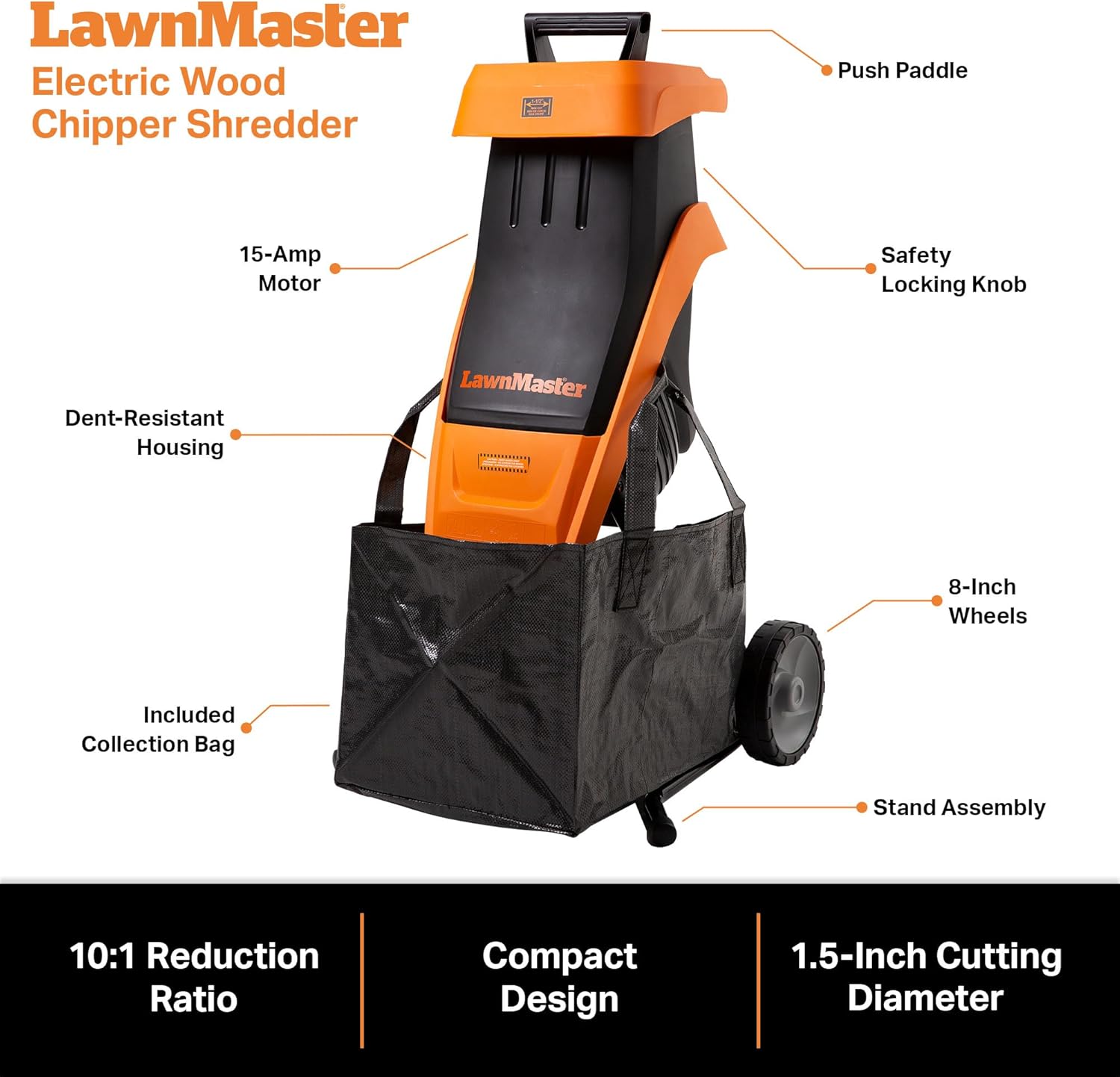 15 Amp Electric Wood Chipper Shredder, 1.5 in Capacity product image 3