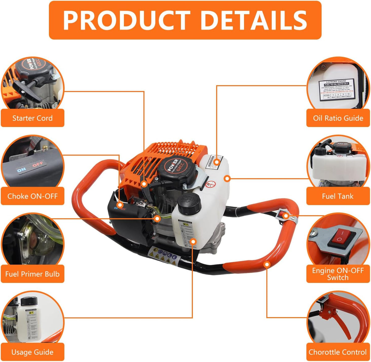 62cc Gas Auger Post Hole Digger with 6 and 8 in Bits product image 4
