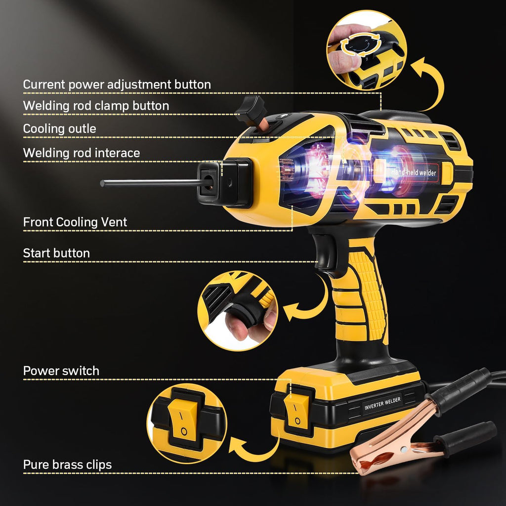 Handheld ARC welder controls and body detail