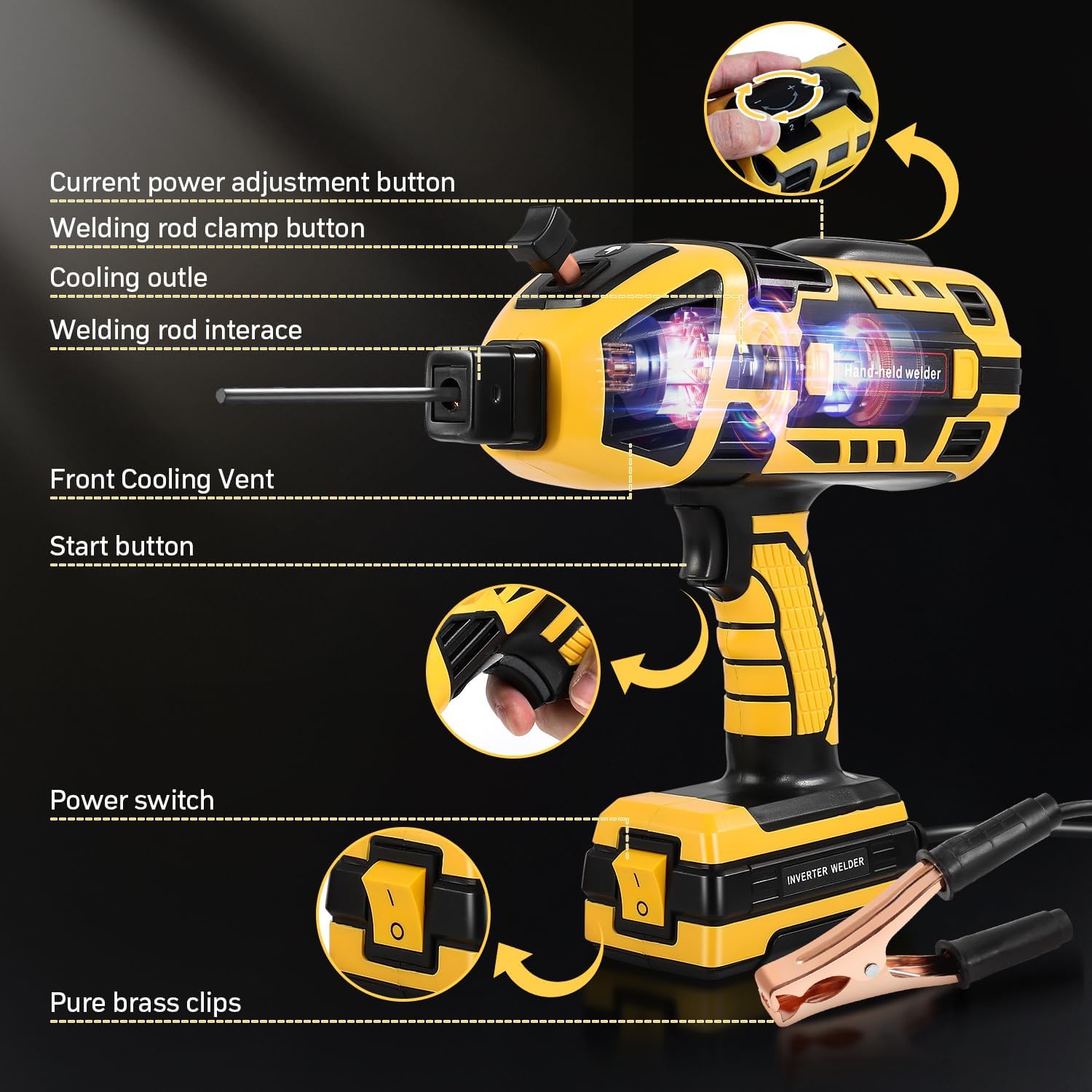 Handheld ARC welder controls and body detail