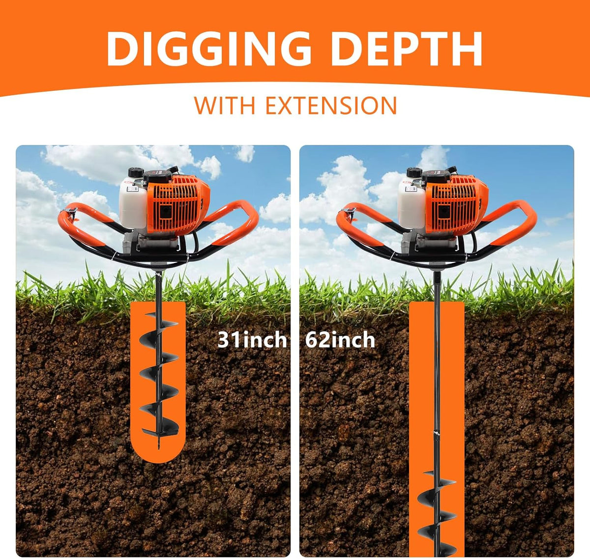 62cc Gas Auger Post Hole Digger with 6 and 8 in Bits product image 6