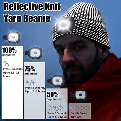 Rechargeable LED Reflective Beanie with USB Light – Winter Safety Hat