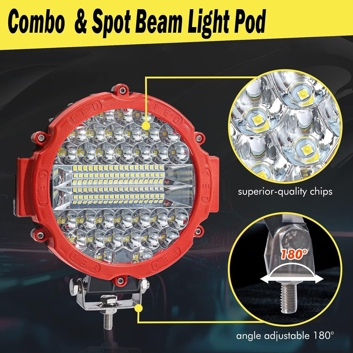 Round LED light pod housing and bracket detail