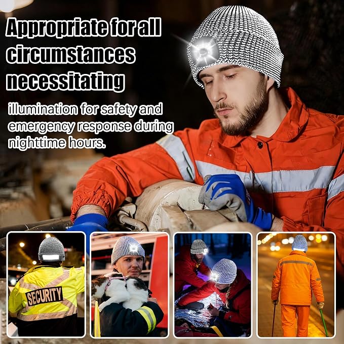 Rechargeable LED Reflective Beanie with USB Light – Winter Safety Hat