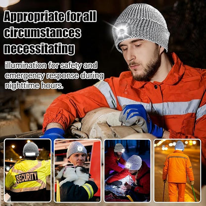 Rechargeable LED Reflective Beanie with USB Light – Winter Safety Hat