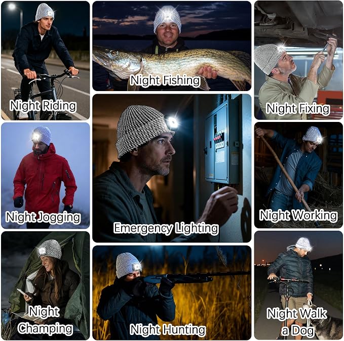 Rechargeable LED Reflective Beanie with USB Light – Winter Safety Hat