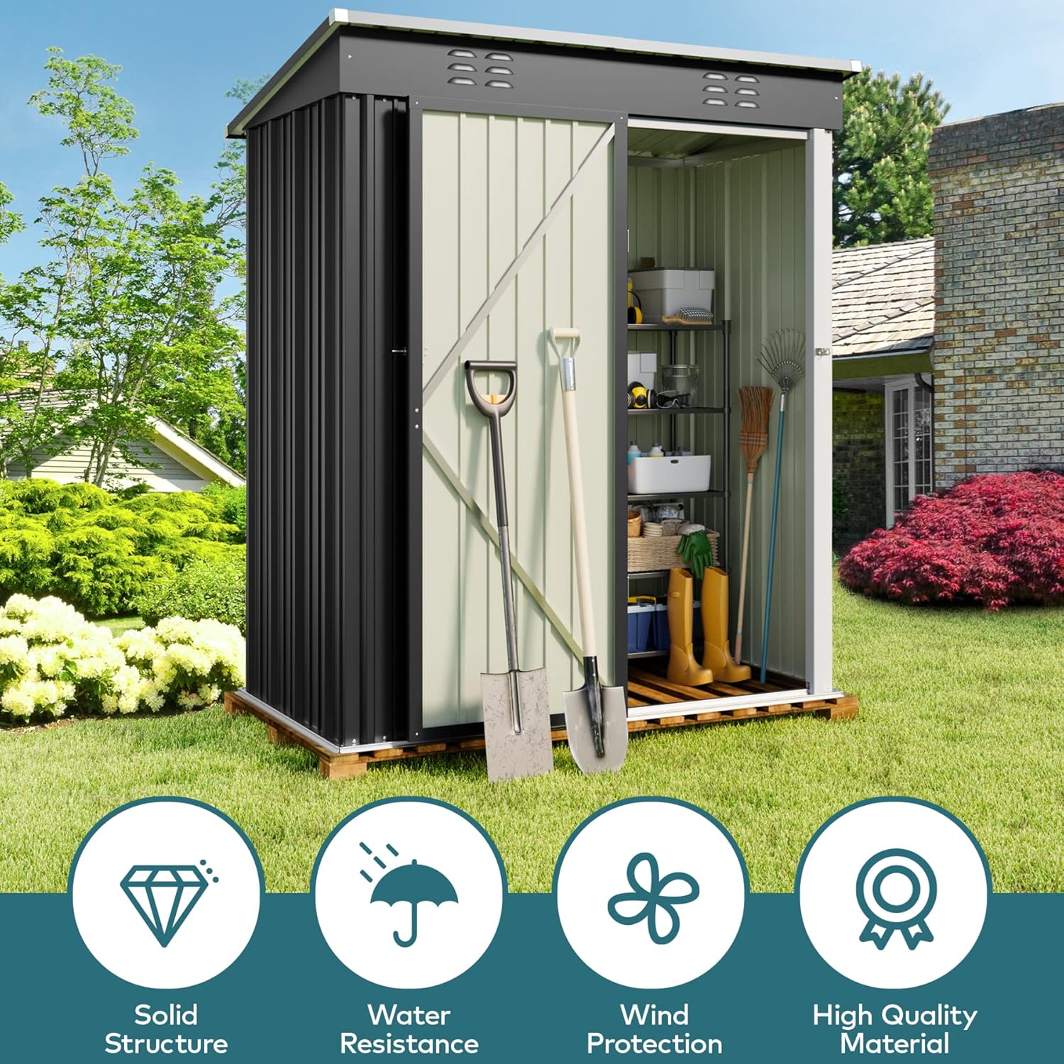 5 x 3 ft Outdoor Metal Storage Shed with Lockable Doors product image 4