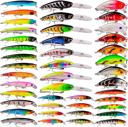 43 pc Bass Fishing Lures Kit Set Topwater Hard Baits Minnow Crankbait Pencil VIB Swimbait for Bass Pike Fit Saltwater and Freshwater