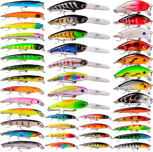 43 pc Bass Fishing Lures Kit Set Topwater Hard Baits Minnow Crankbait Pencil VIB Swimbait for Bass Pike Fit Saltwater and Freshwater