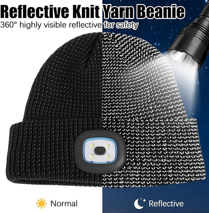 Rechargeable LED Reflective Beanie with USB Light – Winter Safety Hat