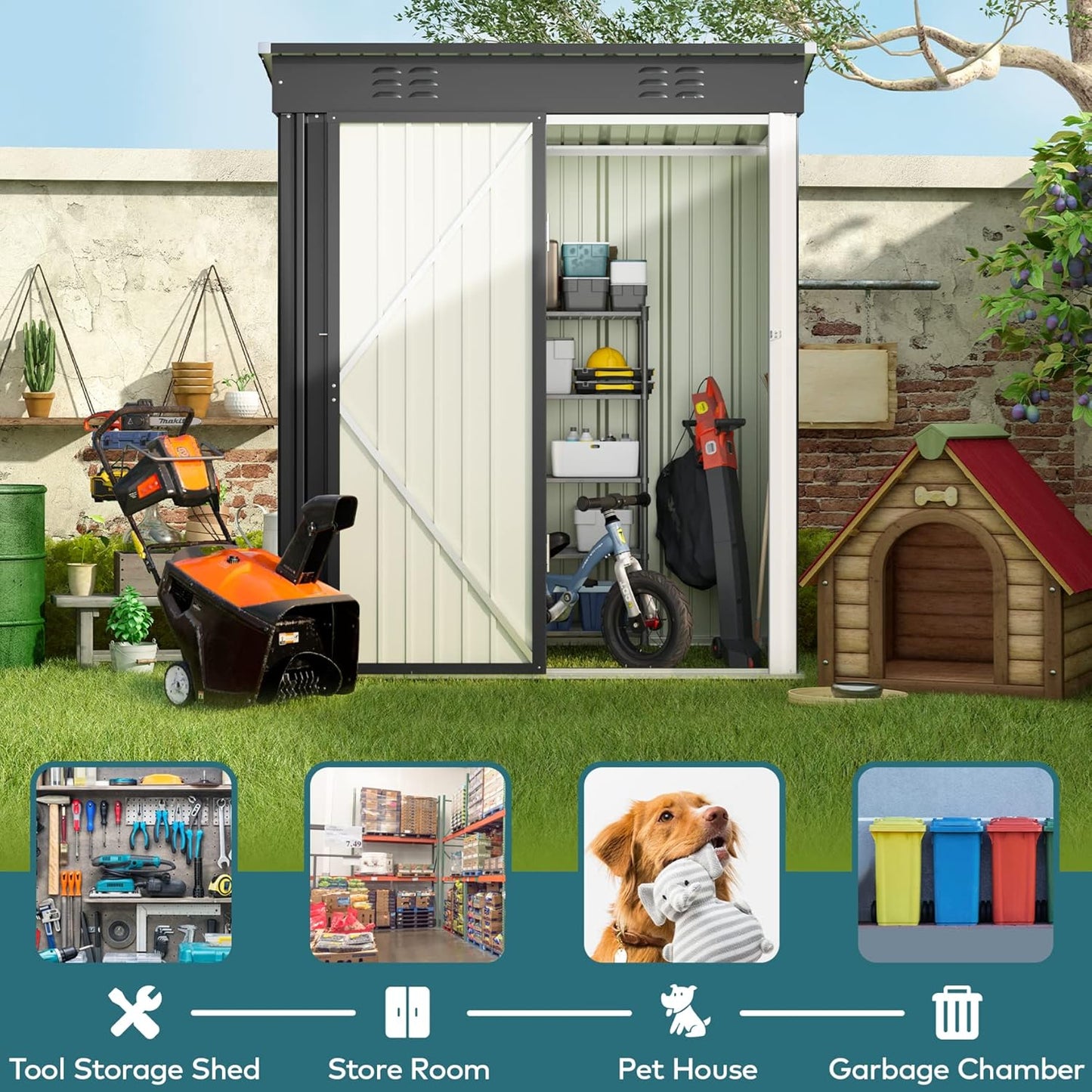 5 x 3 ft Outdoor Metal Storage Shed with Lockable Doors product image 7