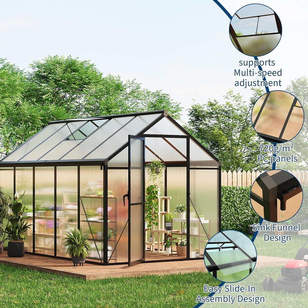 Polycarbonate greenhouse roof vent detail