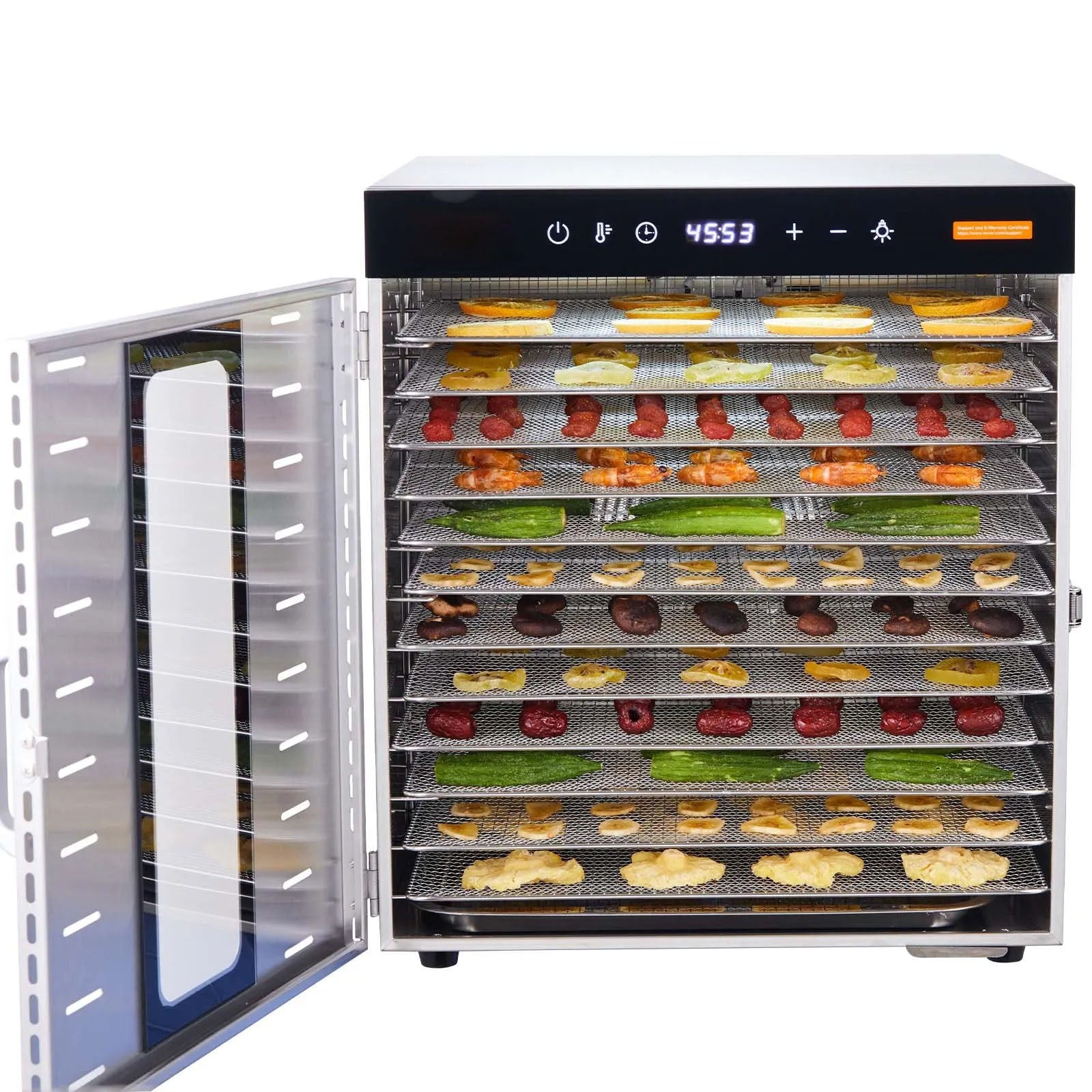 AS Equipment stainless steel food dehydrator with 10 trays and digital controls