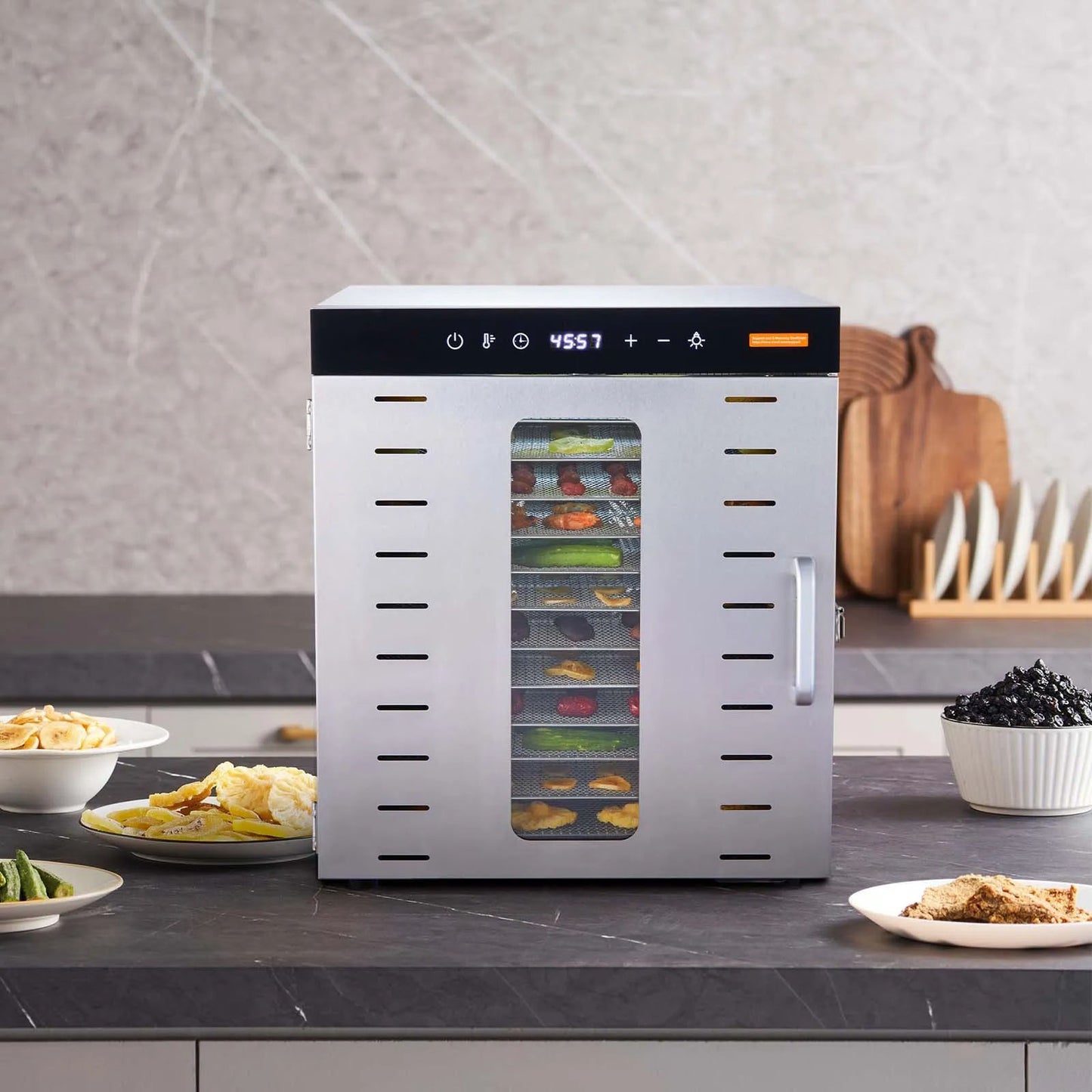 AS Equipment stainless steel food dehydrator with 10 trays and digital controls