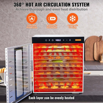 AS Equipment stainless steel food dehydrator with 10 trays and digital controls