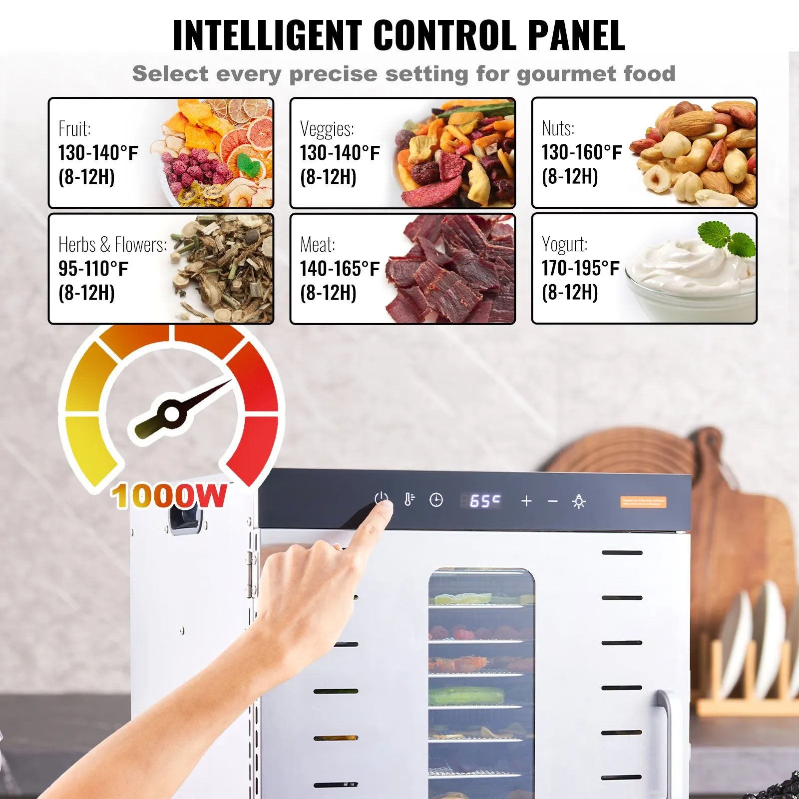 AS Equipment stainless steel food dehydrator with 10 trays and digital controls