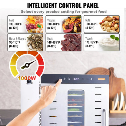AS Equipment stainless steel food dehydrator with 10 trays and digital controls