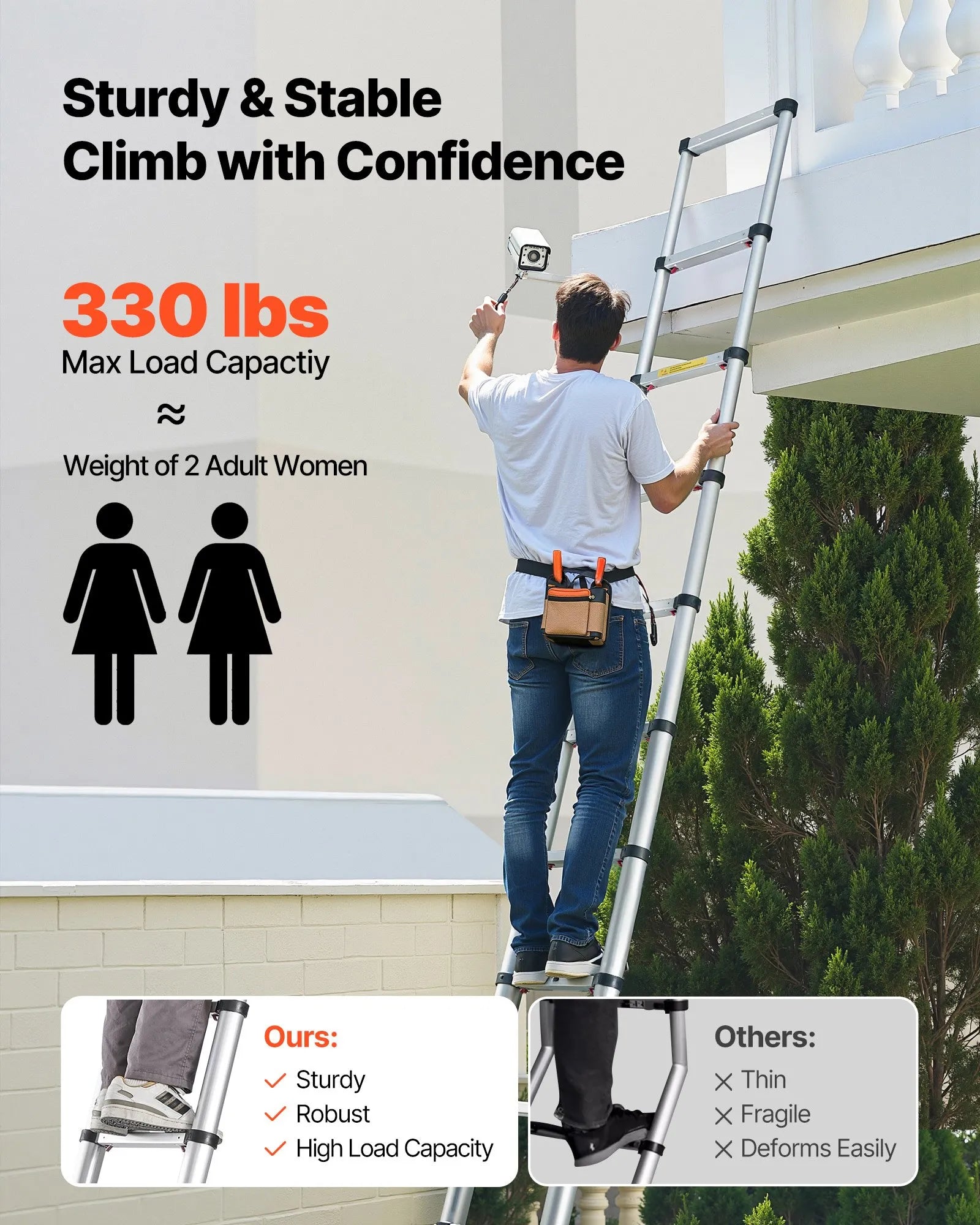 AS Equipment 12.5FT aluminum telescoping ladder with collapsible design