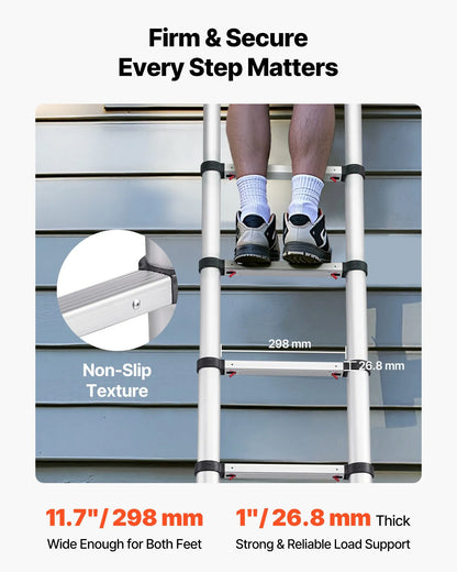 AS Equipment 12.5FT aluminum telescoping ladder with collapsible design
